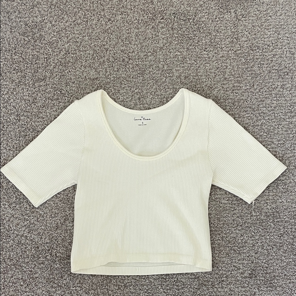 Love Tree Cream Ribbed Crop Top